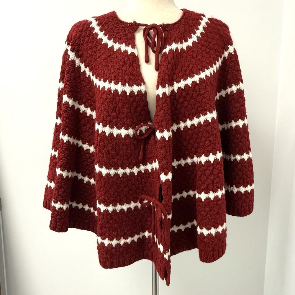 OS Handmade Red Chunky Knit Crochet Wrap Poncho Top Red Riding Hood Cape